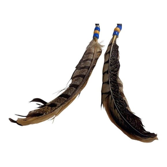 Vintage Handcrafted Feather Hair Clip Beaded Accents & Leather Ties Boho Style - Picture 4 of 7